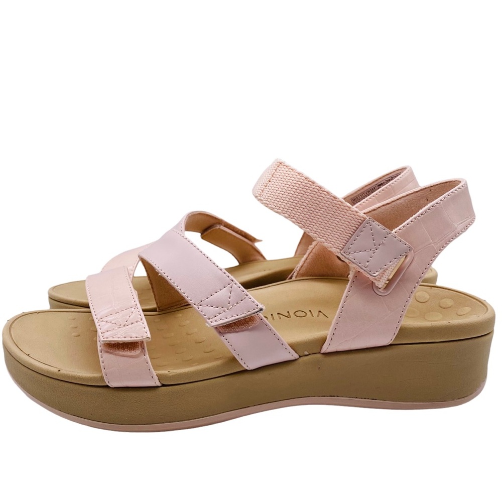 Vionic Misty Light Pink Leather Strappy Comfort Orthotic Wedge Sandal - Picture 3 of 8